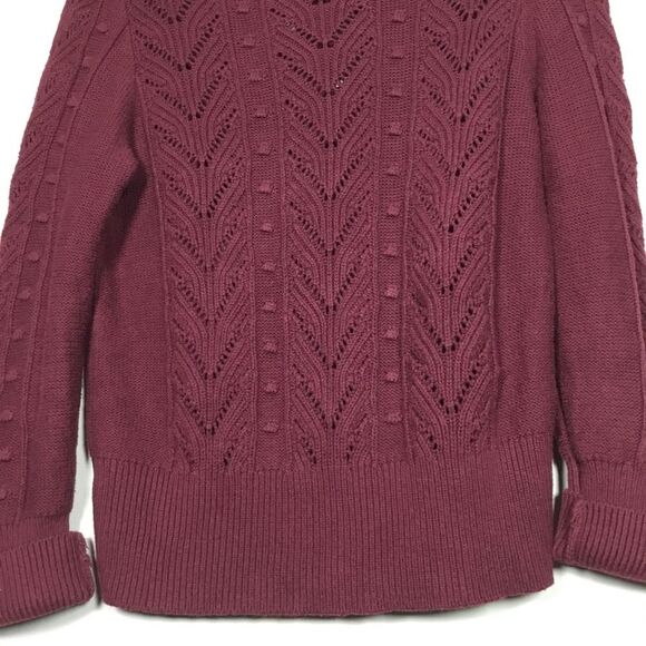 Burgundy round neck knitted sweater vertical patterns size Medium rolled cuffs - Picture 6 of 8